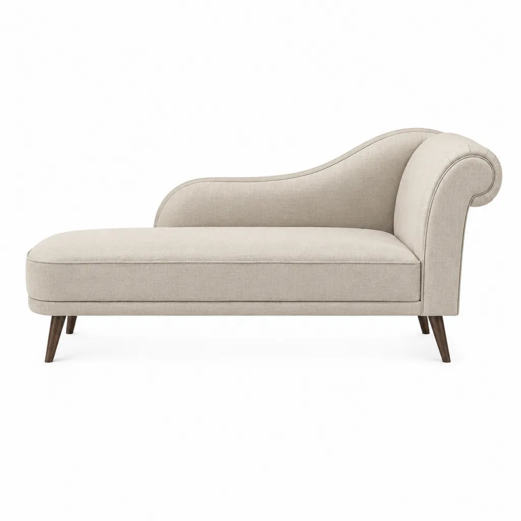 Méridienne droite 170 x 75 x 82 cm en polyester beige avec pieds en hêtre massif