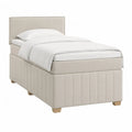 Lit une place 90 x 190 cm en polyester beige avec tête de lit rectangulaire capitonnée