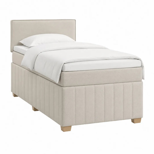 Lit une place 90 x 190 cm en polyester beige avec tête de lit rectangulaire capitonnée