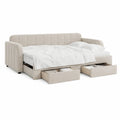 Canapé-lit 2 places avec tiroirs 160 x 200 cm revêtement en polyester capitonné rectangulaire beige
