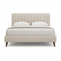 Lit double 160 x 200 cm avec cadre rembourré en polyester beige et tête de lit capitonnée