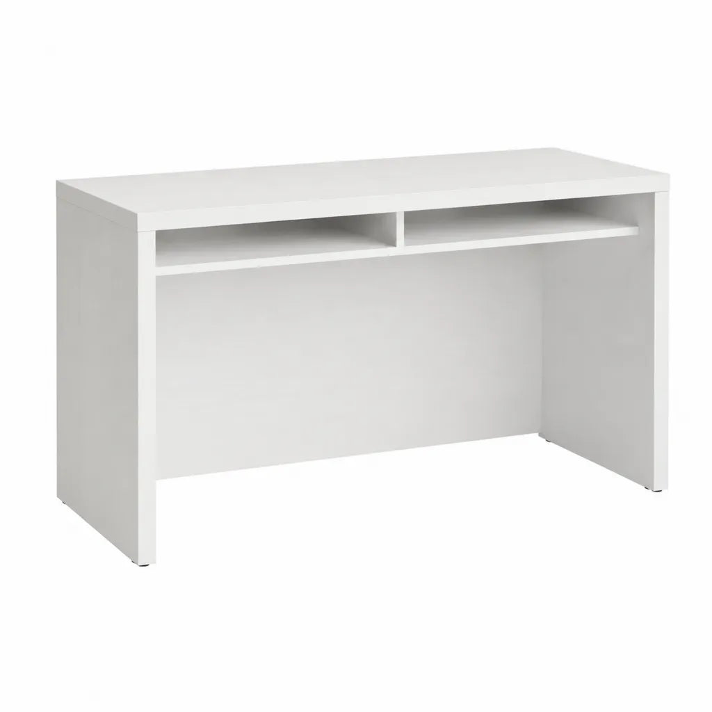 Bureau droit 120 x 60 x 75 cm en panneaux de particules mélaminés rectangulaire blanc avec 2 niches