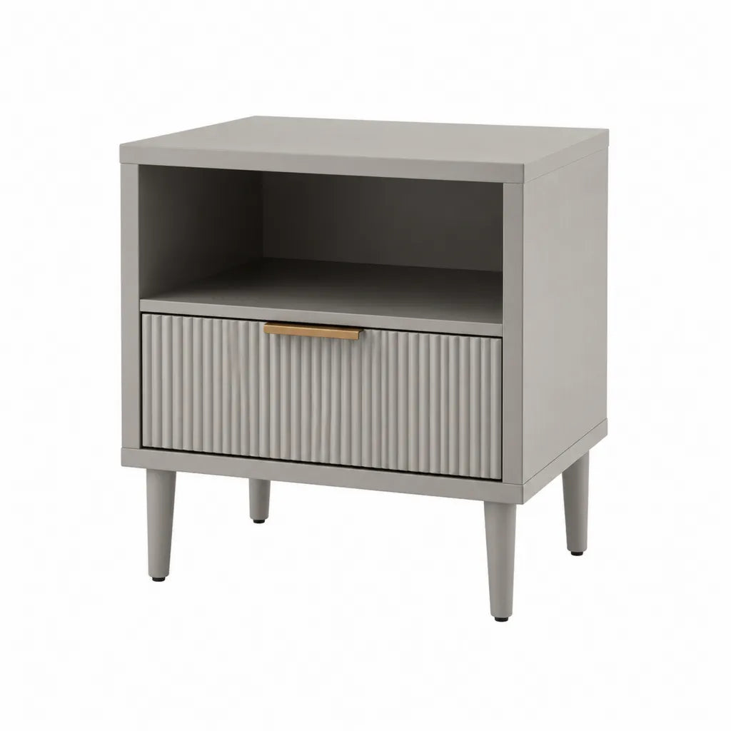 Table de chevet avec tiroir et niche ouverte en MDF gris 45 x 40 x 60 cm