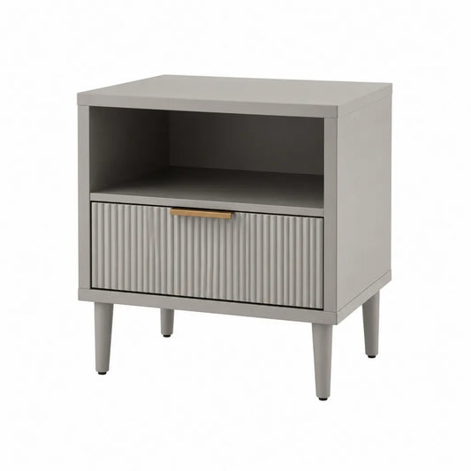 Table de chevet avec tiroir et niche ouverte en MDF gris 45 x 40 x 60 cm