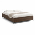 Lit double avec rangement 160 x 200 cm en MDF mélaminé brun noyer avec cadre en acier noir et 2 tiroirs