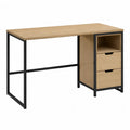 Bureau informatique rectangulaire 120 x 60 x 75 cm en panneaux de particules chêne clair avec structure en acier noir 2 tiroirs