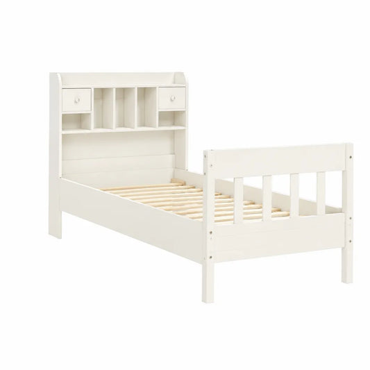 Lit enfant 90 x 190 cm avec rangement intégré en MDF et pin blanc