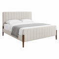 Lit double 160 x 200 cm capitonné en polyester beige avec pieds en bois massif