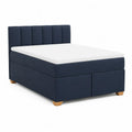 Lit coffre capitonné avec tête de lit 160 x 200 cm polyester bleu nuit