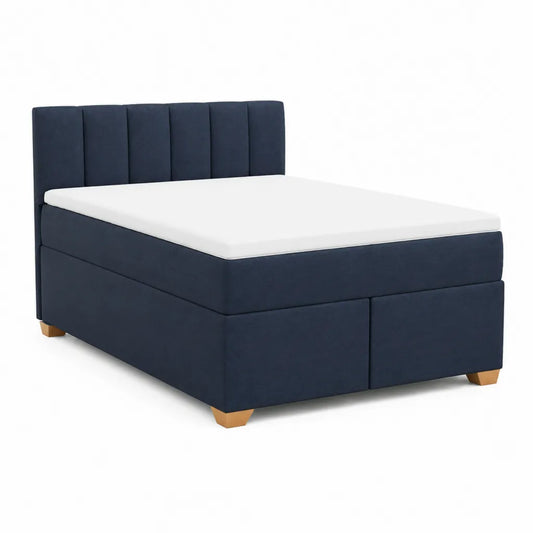 Lit coffre capitonné avec tête de lit 160 x 200 cm polyester bleu nuit