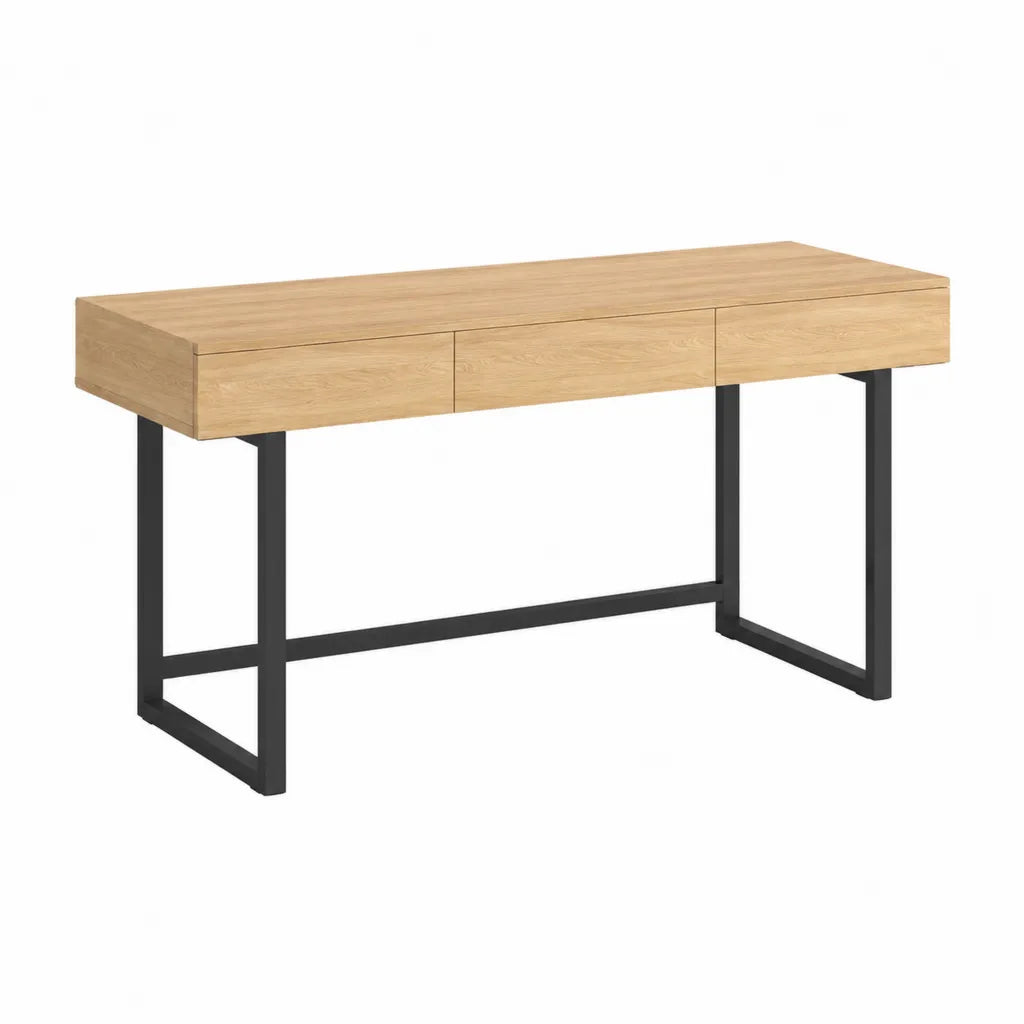 Bureau avec 3 tiroirs en MDF plaqué chêne et acier noir 120 x 60 x 75 cm
