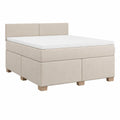 Lit boxspring double 160 x 200 cm avec tête de lit capitonnée en polyester beige