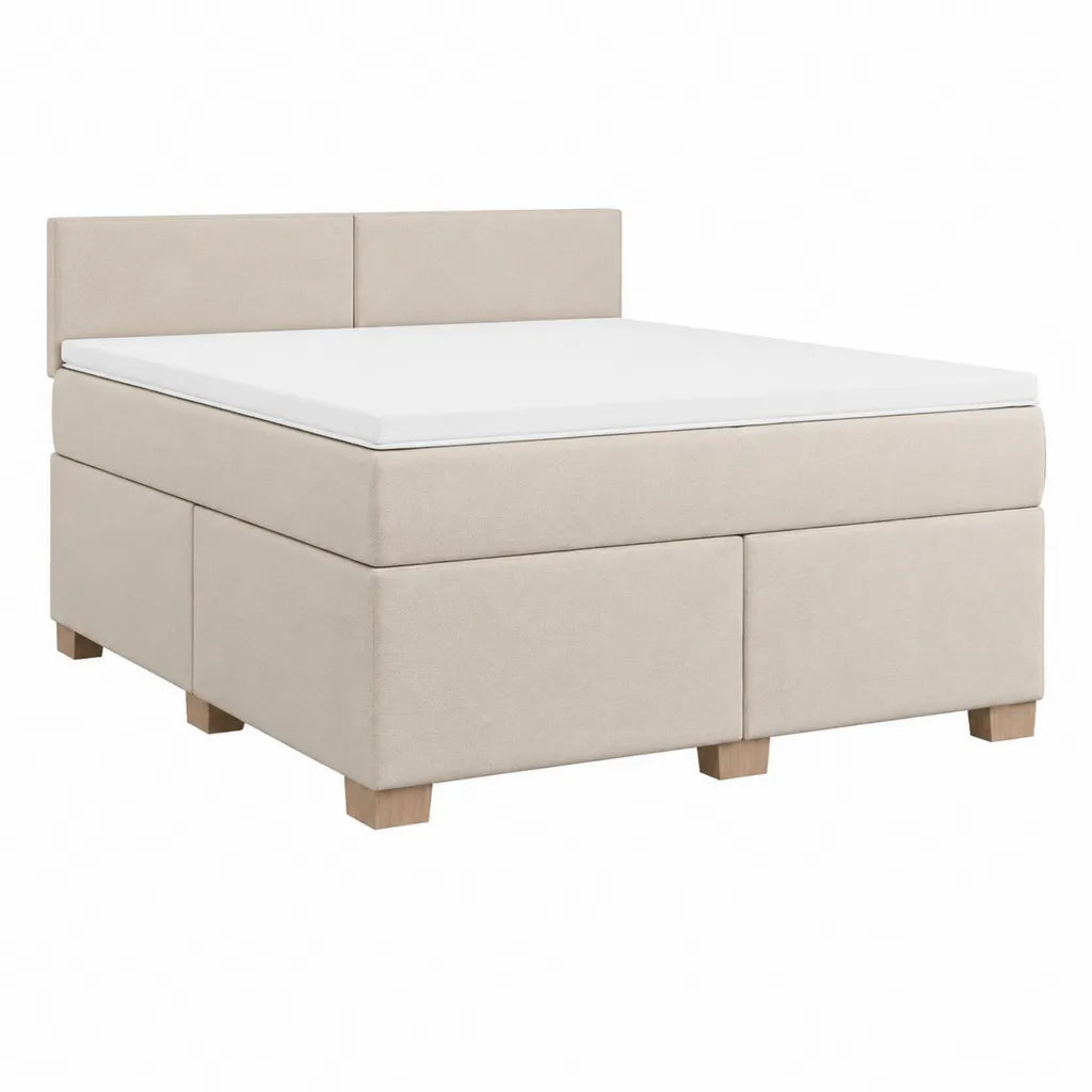 Lit boxspring double 160 x 200 cm avec tête de lit capitonnée en polyester beige