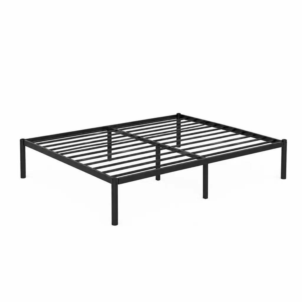 Cadre de lit double 180 x 200 cm en acier noir avec sommier à lattes
