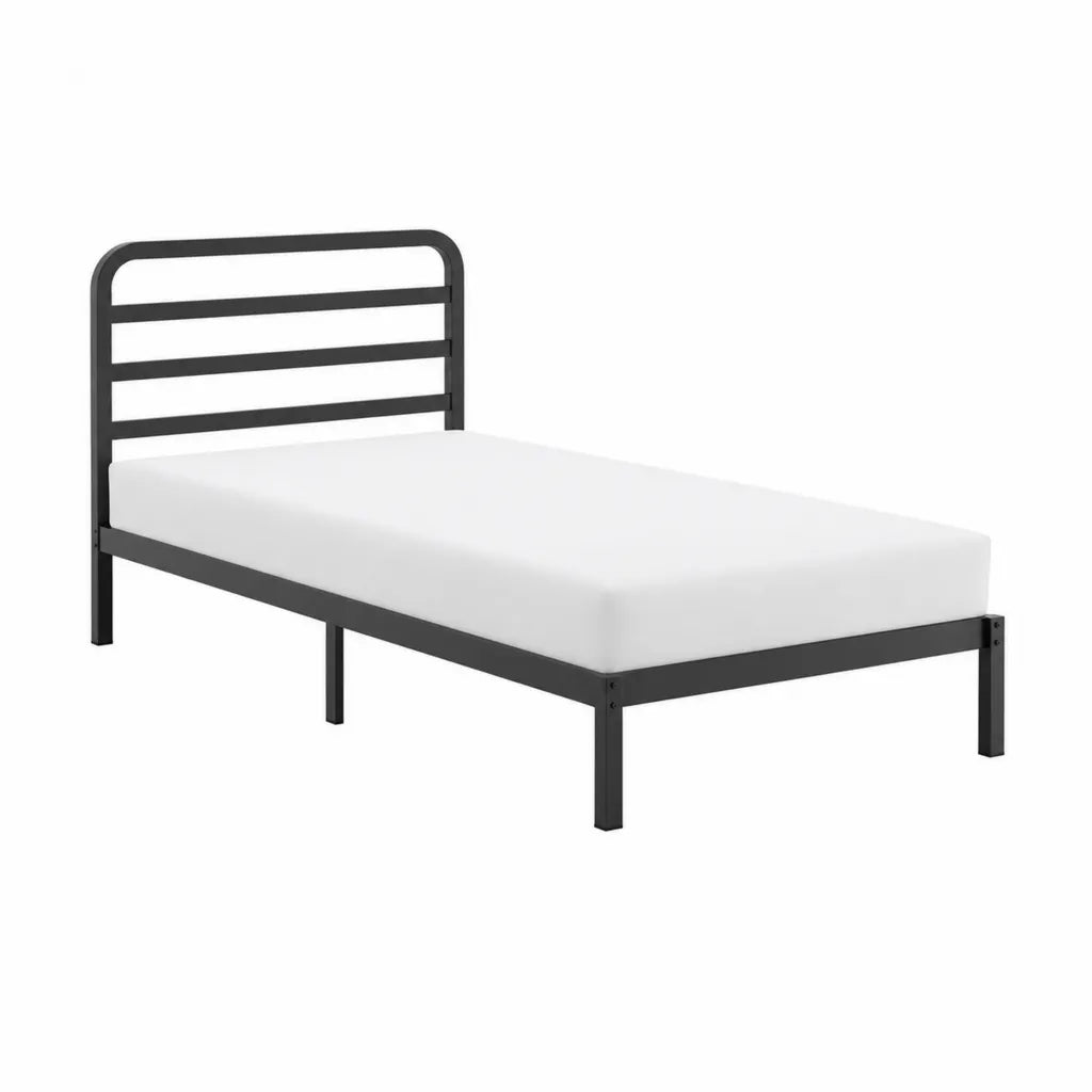 Cadre de lit simple 90 x 190 cm en acier noir avec tête de lit à barreaux