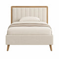 Lit double 160 x 200 cm avec tête de lit capitonnée en polyester beige et chêne