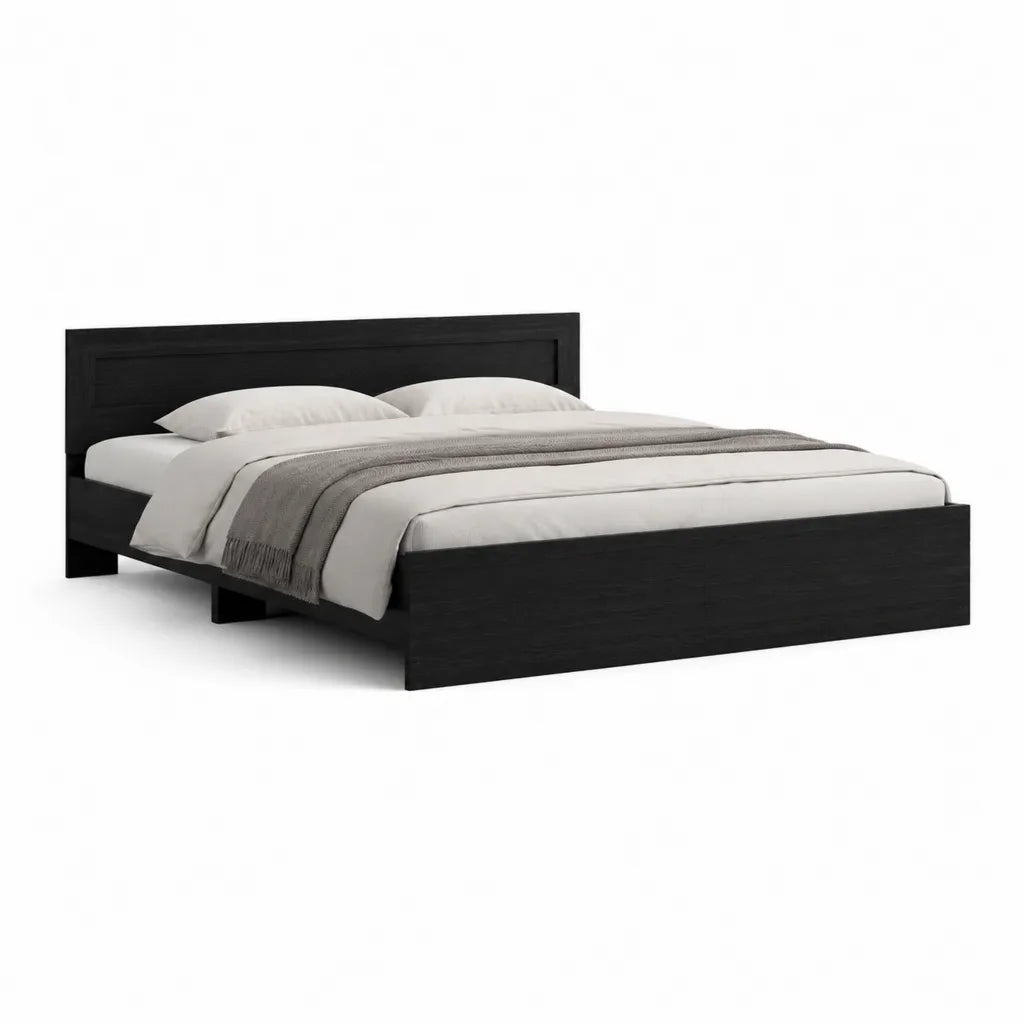 Cadre de lit double 160 x 200 cm en MDF noir avec tête de lit rectangulaire