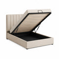 Lit coffre 160 x 200 cm avec sommier à lattes en velours polyester beige