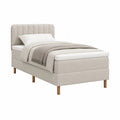 Lit une place capitonné 90 x 190 cm en polyester beige avec tête de lit rembourrée