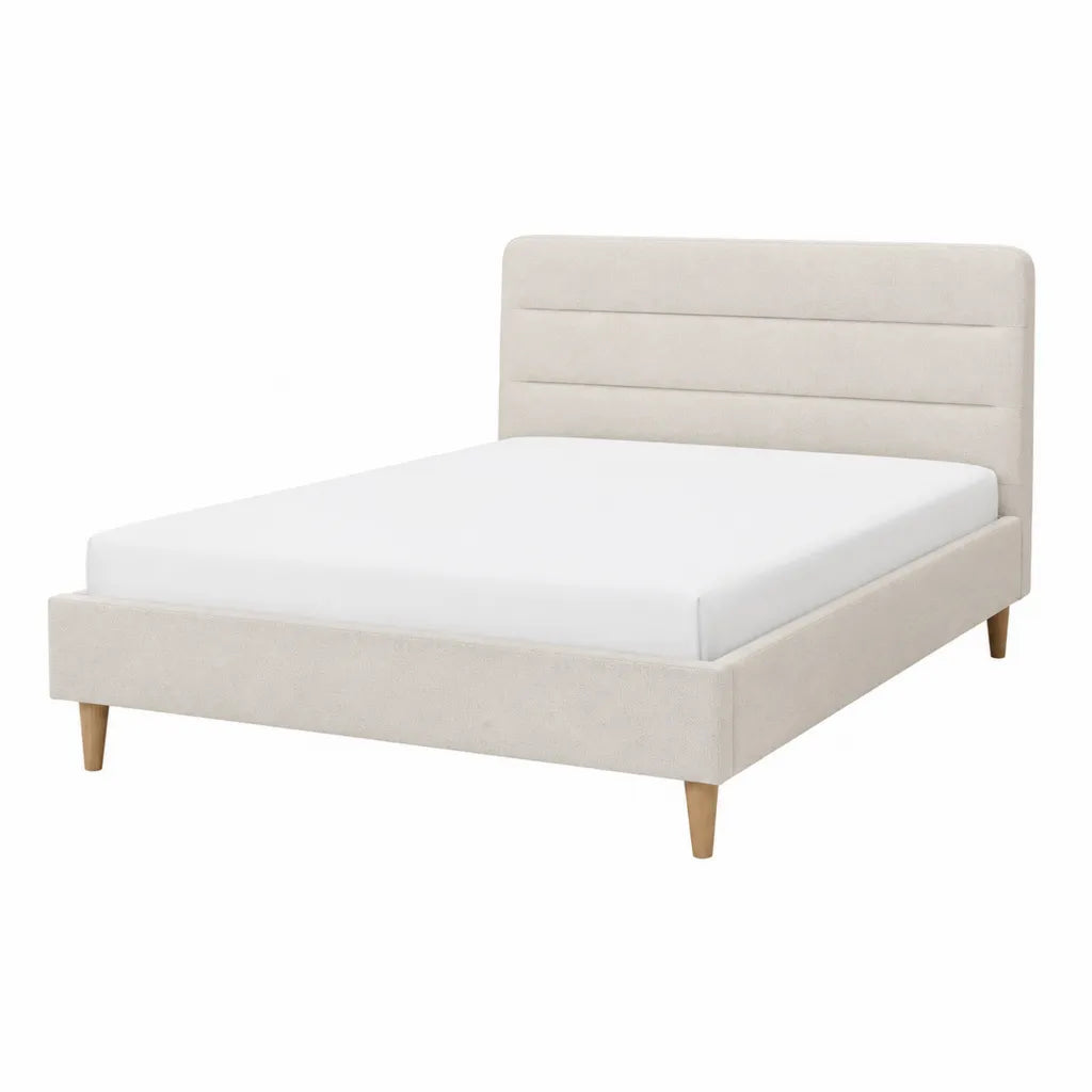 Lit double 160 x 200 cm cadre de lit rectangulaire capitonné en polyester crème avec tête de lit