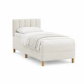 Lit simple capitonné 90 x 190 cm en polyester crème avec sommier à lattes et pieds en bois massif