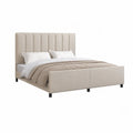 Lit double 160 x 200 cm cadre rembourré en polyester beige avec tête de lit à panneaux verticaux