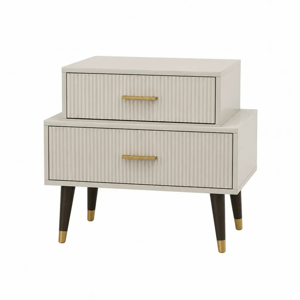 Table de chevet 2 tiroirs en MDF rectangulaire blanc cassé 60 x 40 x 65 cm