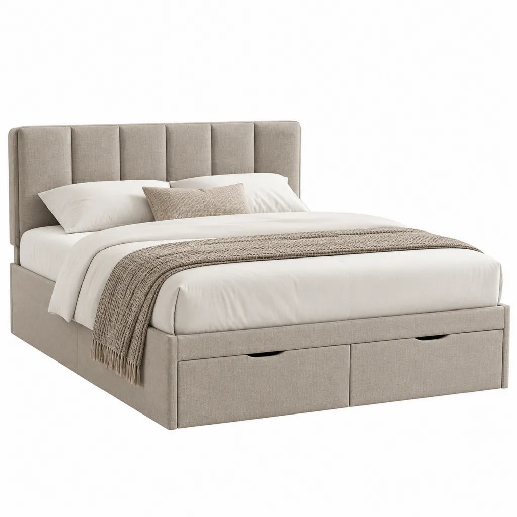 Lit coffre 160 x 200 cm avec 2 tiroirs en polyester beige