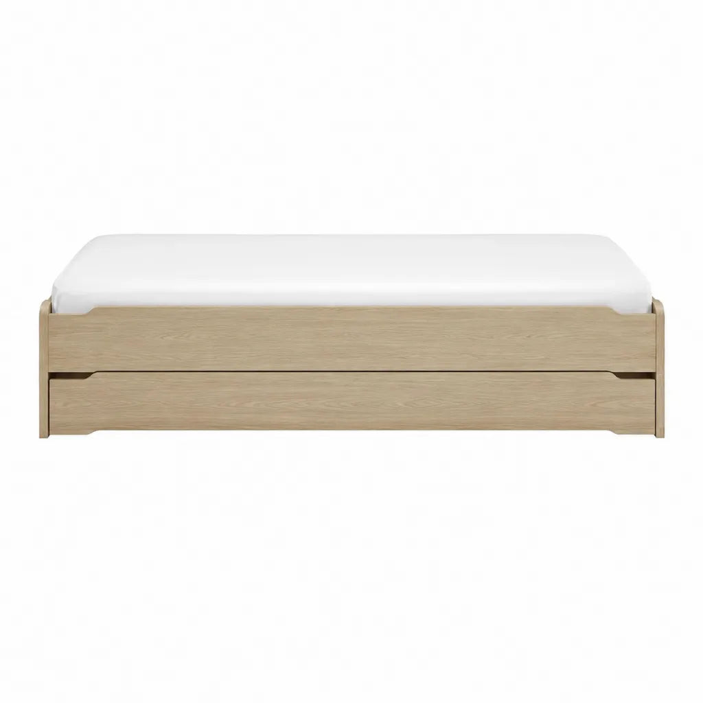 Lit simple avec tiroir de rangement 90 x 200 cm en panneaux de particules décor chêne clair