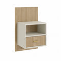 Table de chevet murale rectangulaire 40 x 30 x 70 cm en MDF blanc et chêne clair avec niche et porte