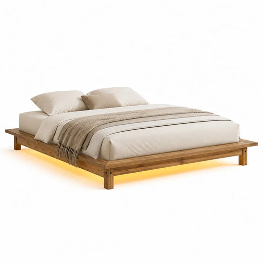 Cadre de lit double en bois massif naturel 160 x 200 cm