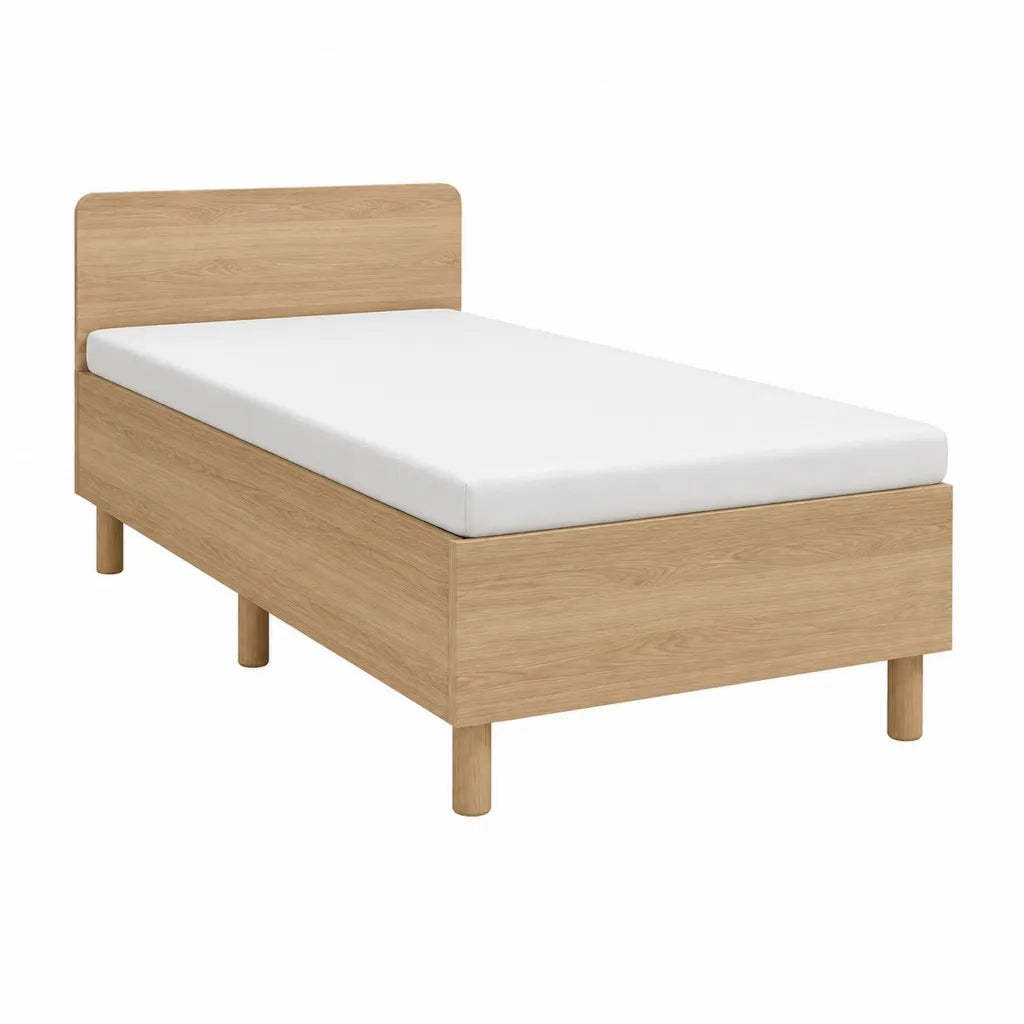 Cadre de lit simple 90 x 190 cm avec tête de lit en panneaux de particules chêne clair