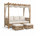 Banc de jardin 3 places avec pergola 220 x 160 x 220 cm en acacia massif et rotin PE beige