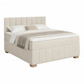Lit double 160 x 200 cm en polyester beige à tête de lit rectangulaire capitonnée