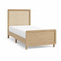 Cadre de lit une place 90 x 190 cm en chêne massif avec tête de lit en cannage de rotin naturel beige