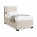 Cadre de lit simple capitonné 90 x 190 cm en polyester beige avec tête de lit rectangulaire