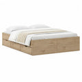 Lit double avec rangement 160 x 200 cm en panneaux de particules décor chêne clair