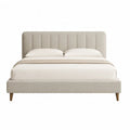 Lit double capitonné avec sommier 160 x 200 cm en polyester beige